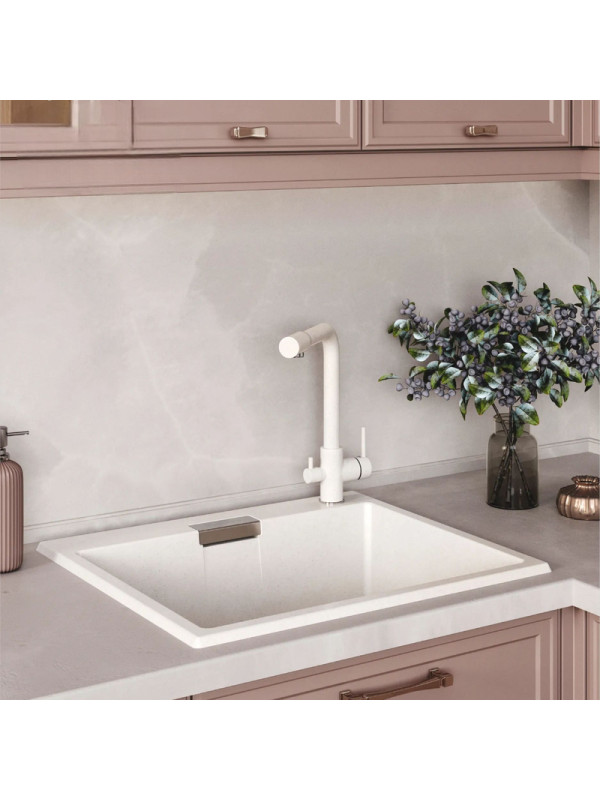 Кухонная мойка Polygran TOLERO 580 белый хлопок интерьер