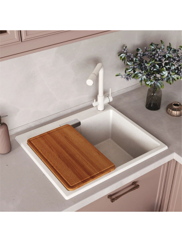 Кухонная мойка Polygran TOLERO 580 белый хлопок интерьер 2