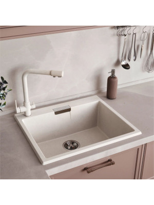 Кухонная мойка Polygran TOLERO 580 белый хлопок интерьер 3