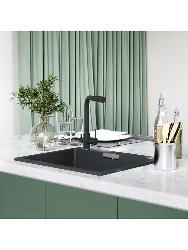 Кухонная мойка Polygran TOLERO 580 космос черный металлик интерьер 2