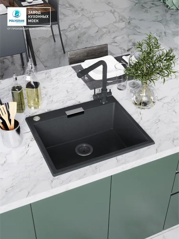 Кухонная мойка Polygran TOLERO 580 космос черный металлик интерьер