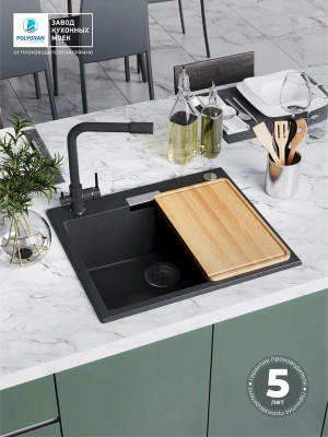 Кухонная мойка Polygran TOLERO 580 космос черный металлик гарантия