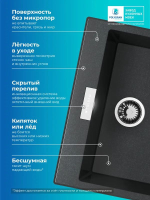 Кухонная мойка Polygran TOLERO 580 космос черный металлик преимущества