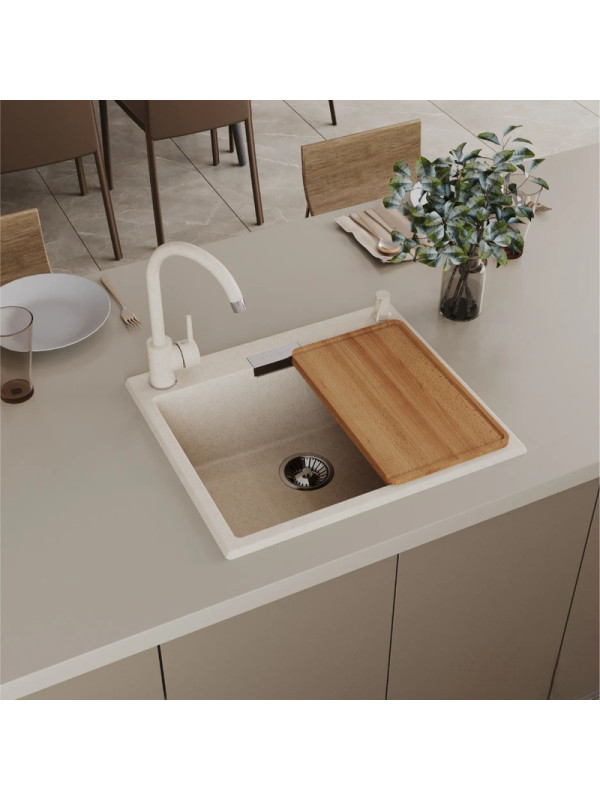 Кухонная мойка Polygran TOLERO 580 кремовый интерьер 3