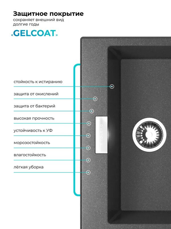 Кухонная мойка Polygran TOLERO 580 черный покрытие