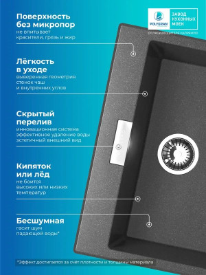 Кухонная мойка Polygran TOLERO 580 черный преимущества
