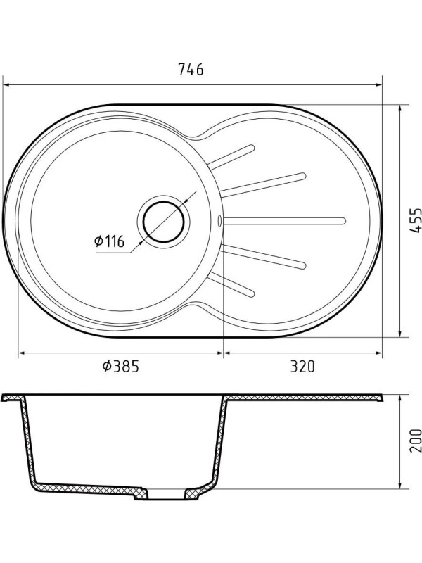 Кухонная мойка GranFest GF-R750L черный размеры