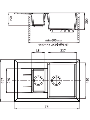 Кухонная мойка Polygran GranFest GF - Q775KL графит размеры