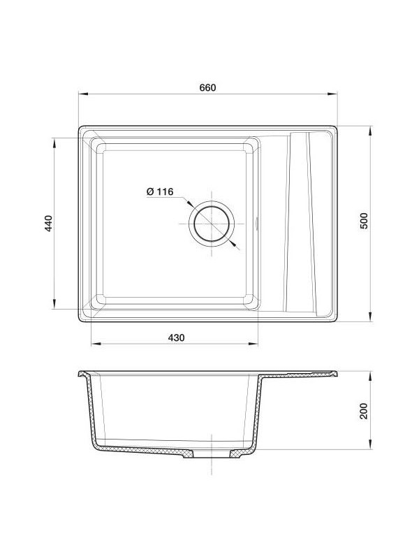 Кухонная мойка Polygran GranFest GF-LV-660L графит размеры