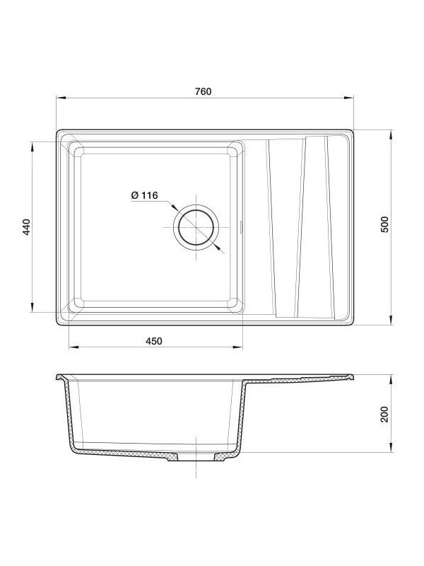Кухонная мойка Polygran GranFest GF-LV-760L черный размеры