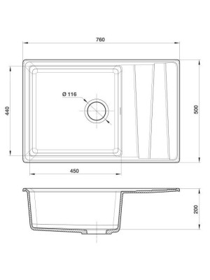 Кухонная мойка Polygran GranFest GF-LV-760L черный размеры