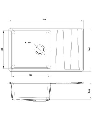 Кухонная мойка Polygran GranFest GF-LV-860L серый размеры