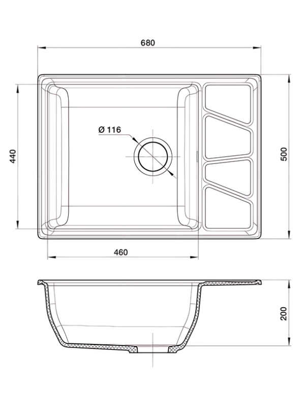 Кухонная мойка GranFest GF-V-680L черный размеры
