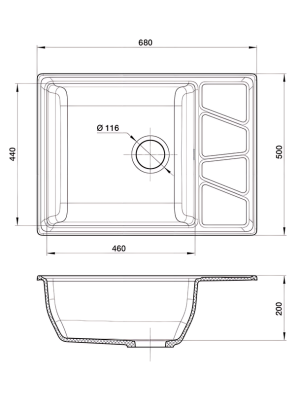 Кухонная мойка GranFest GF-V-680L черный размеры