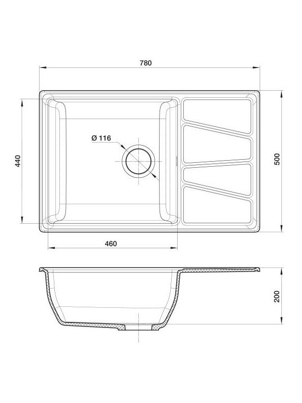 Кухонная мойка GranFest GF-V-780L черный размеры