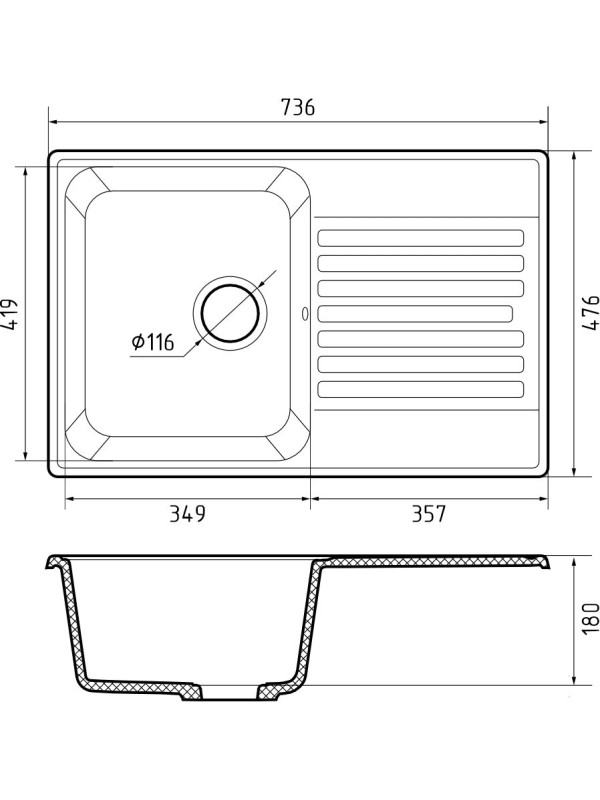 Кухонная мойка GranFest QUARZ Z-78 черный размеры
