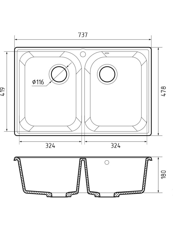 Кухонная мойка GranFest QUARZ Z-15 черный размеры