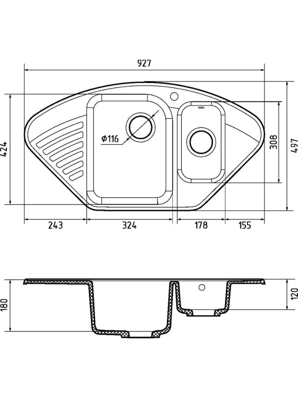 Кухонная мойка GranFest QUARZ Z-14 песочный размеры