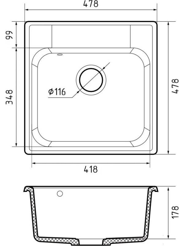 Кухонная мойка GranFest QUARZ GF-Z48 песочный размеры