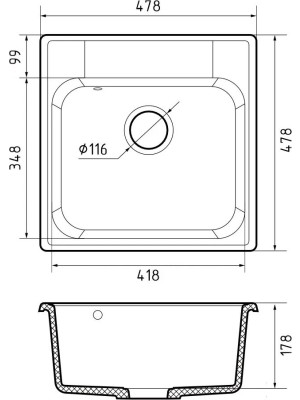 Кухонная мойка GranFest QUARZ GF-Z48 серый размеры
