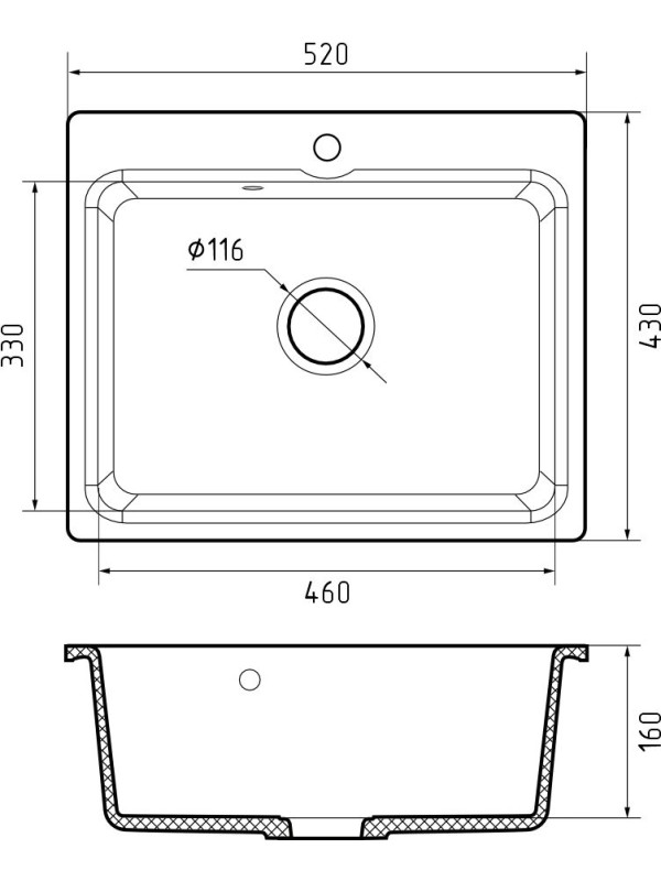 Кухонная мойка GranFest SMART 520 песочный размеры