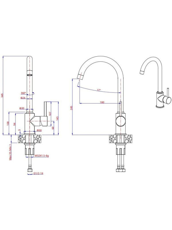 Смеситель GranFest 3650 черный размеры