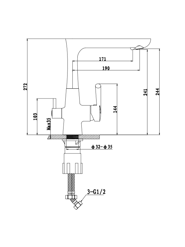 Смеситель GranFest 3223 черный размеры