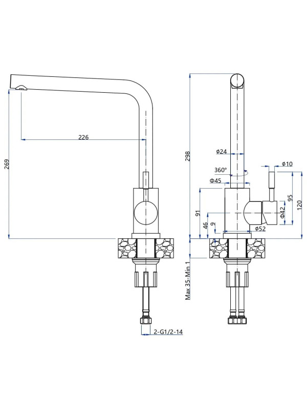 Смеситель GranFest QUARZ GF-Z5411 серый размеры
