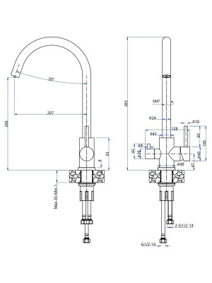Смеситель GranFest QUARZ GF-Z5420 черный размеры