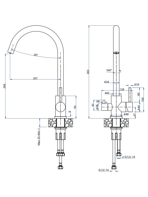 Смеситель GranFest QUARZ GF-Z5420 серый размеры