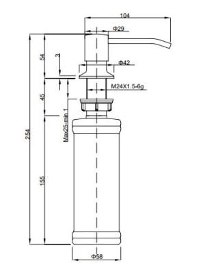 Дозатор GranFest QUARZ GF-Z-5001 темно-серый размеры