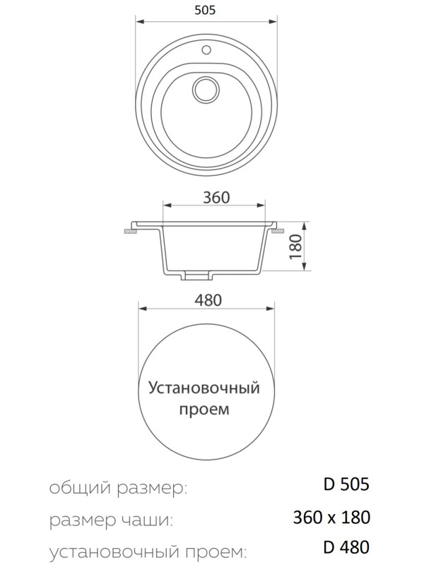 Кухонная мойка Granrus GR-505 черный размеры