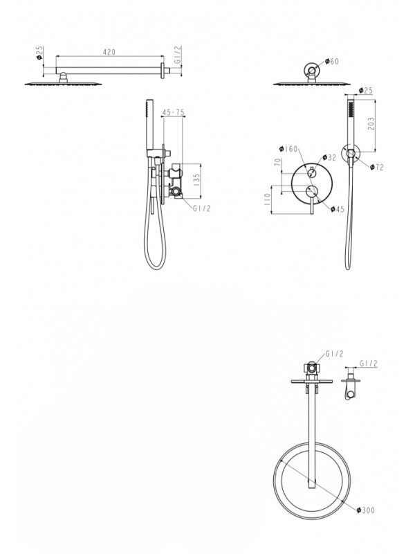 Душевая система Filarete Roun FL1023NK схема (1)