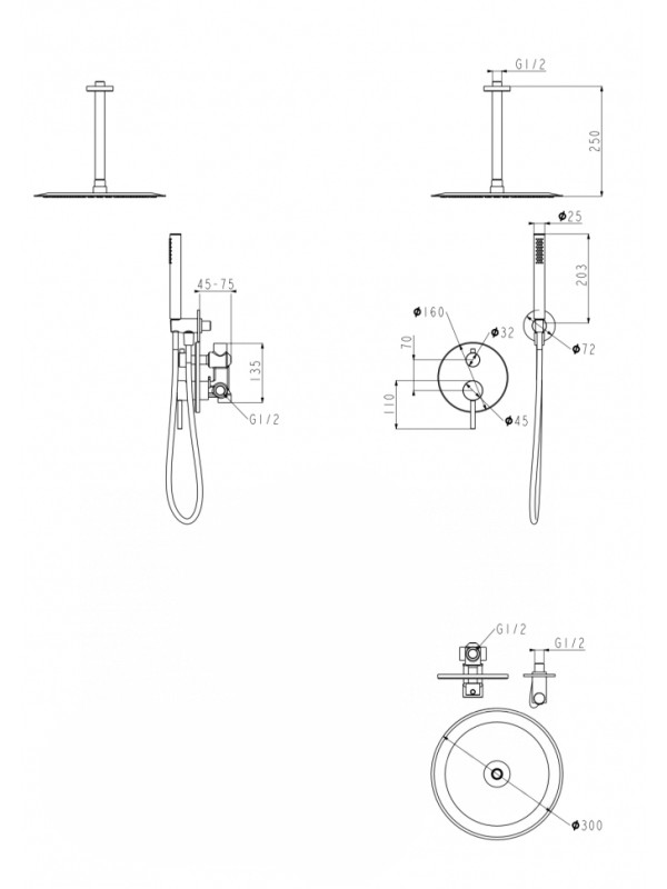 Душевая система Filarete Roun FL1024BL схема (1)