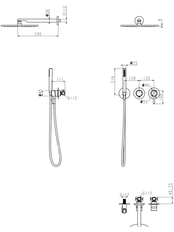 Душевая система Filarete Roun FL1030BL схема