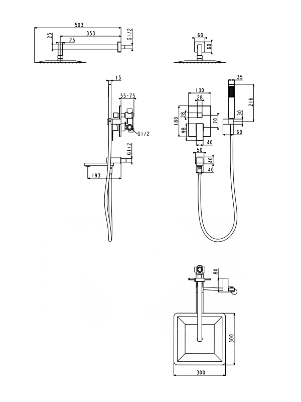 Душевая система Filarete Fing FL1040NK схема (1)