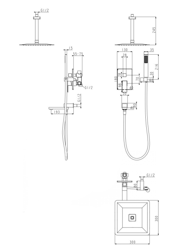Душевая система Filarete Fing FL1042BL схема (1)