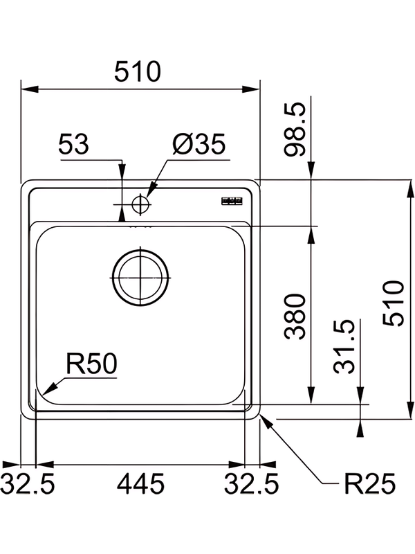 Кухонная мойка Franke BCX 210-51 TL размер