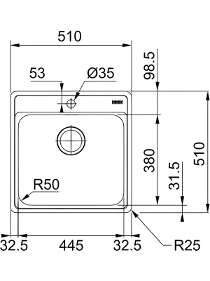 Кухонная мойка Franke BCX 210-51 TL размер