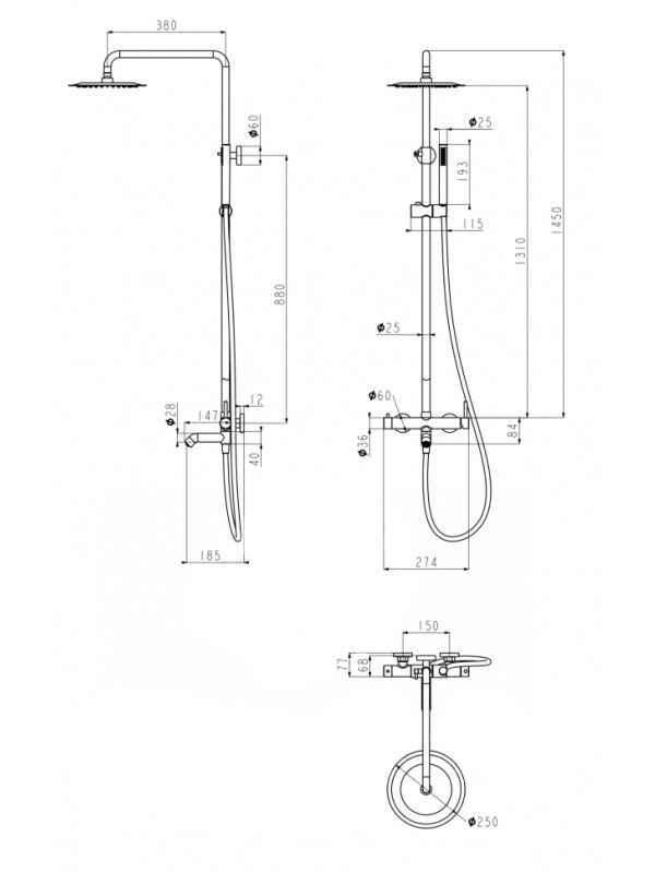 Душевая система Filarete Roun FL2020BG схема