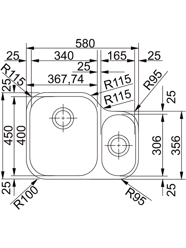 Кухонная мойка Franke AMX 160  размеры