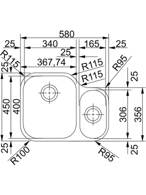 Кухонная мойка Franke AMX 160  размеры