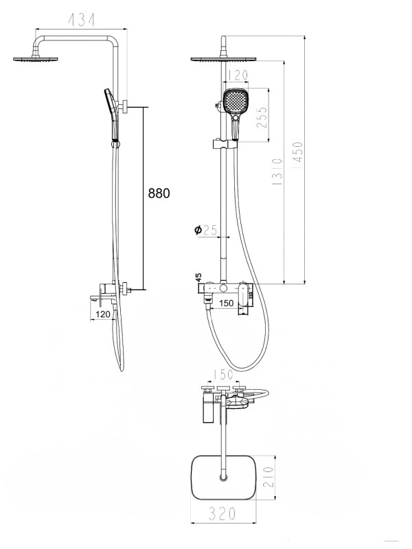 Душевая система Filarete Retta FL2030MG схема