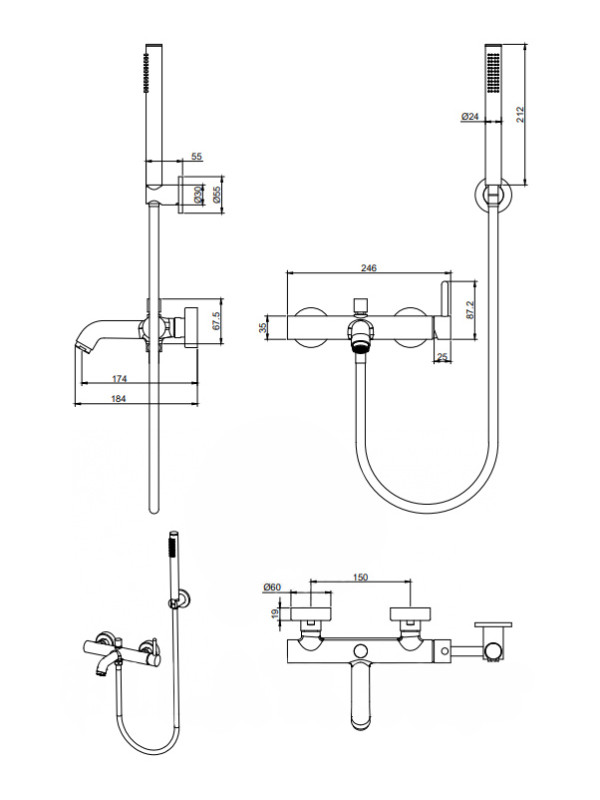 Смеситель Filarete Roun FL2120BG оружейная сталь схема (1)