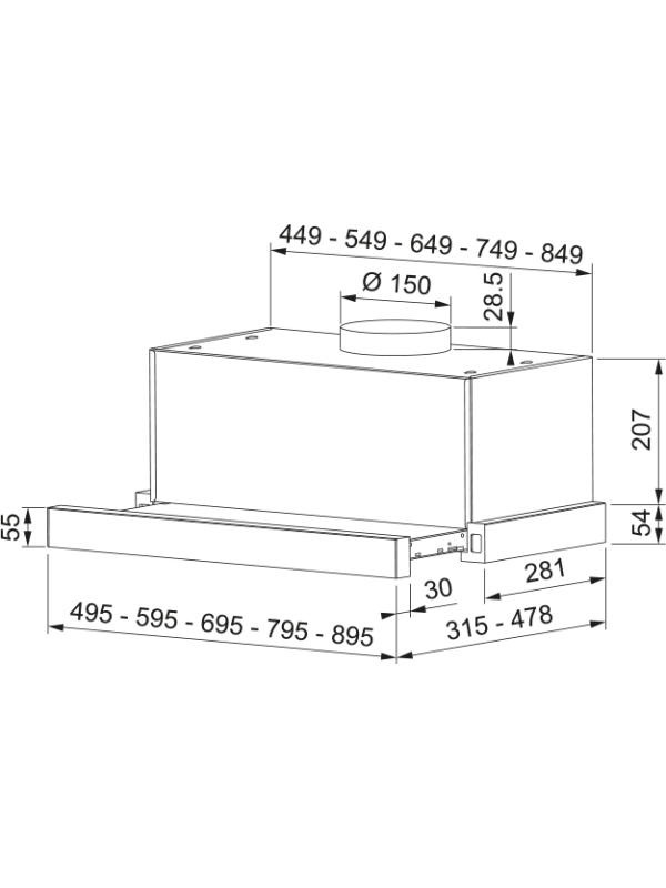 Вытяжка Franke TOUCH 50 WH размеры