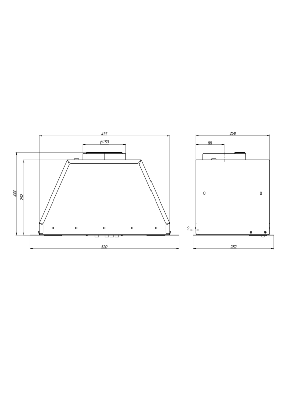 Вытяжка ELIKOR Врезной блок Flat 52П-650-К3Д черный размеры