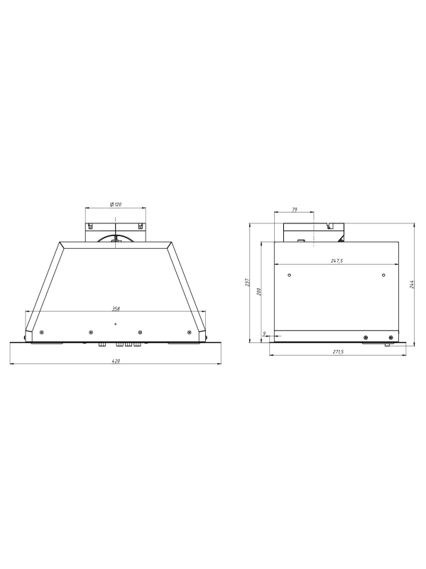 Вытяжка ELIKOR Врезной блок Flat 42П-430-К3Д хром размеры