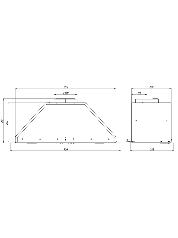 Вытяжка ELIKOR Врезной блок Flat 72П-650-К3Д белый размеры
