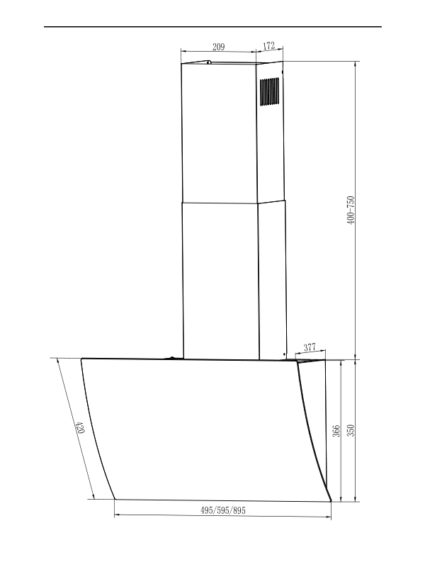 Вытяжка ELIKOR WAVE WH 50 размер