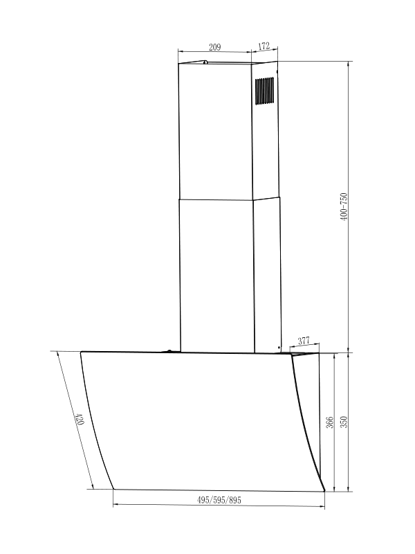 Вытяжка ELIKOR WAVE WH 60 размеры